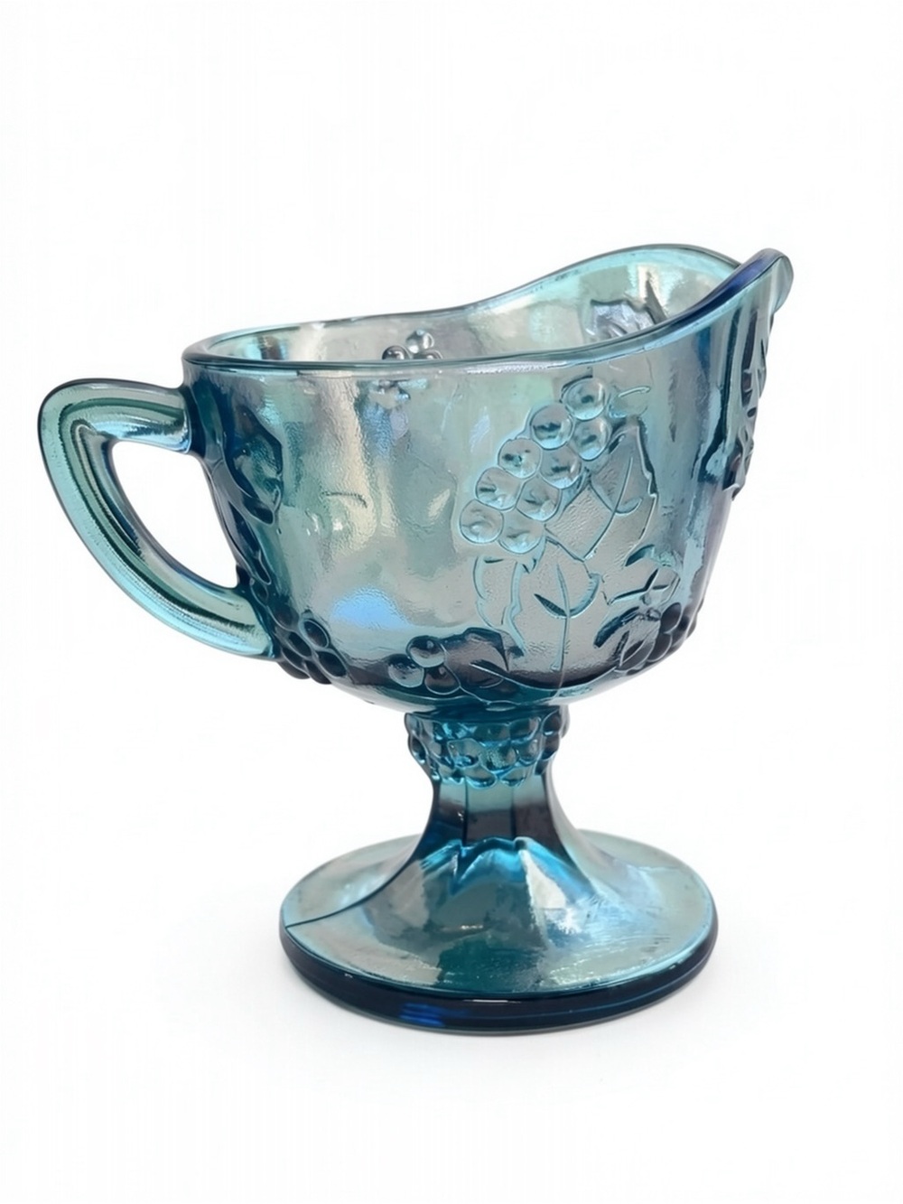 Vintage Indiana Glass Blue Carnival Harvest Grape Tall Creamer